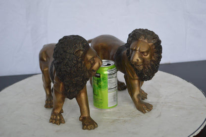 Pair of Lions Bronze Statue, Small -  Size: 16"L x 5"W x 9"H.
