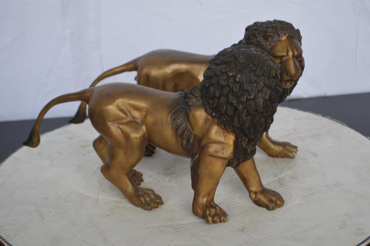 Pair of Lions Bronze Statue, Small -  Size: 16"L x 5"W x 9"H.