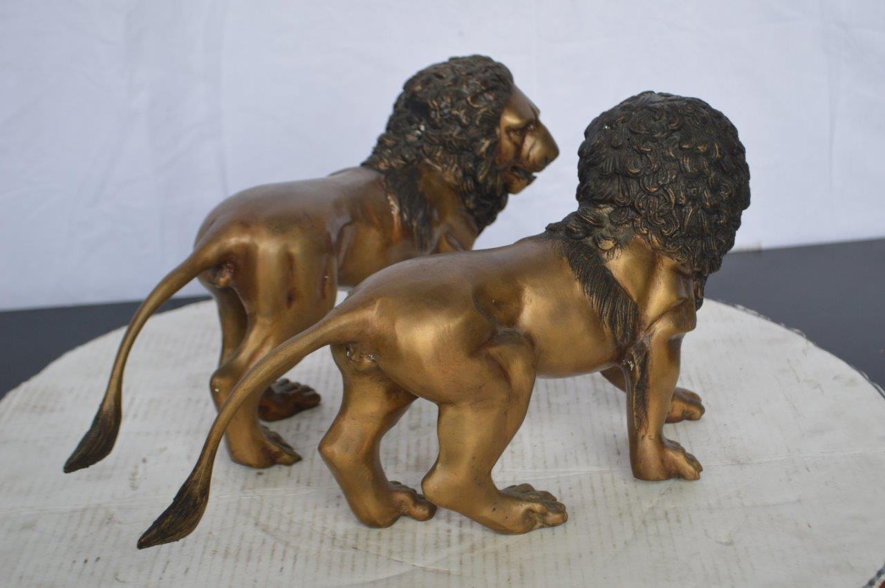 Pair of Lions Bronze Statue, Small -  Size: 16"L x 5"W x 9"H.