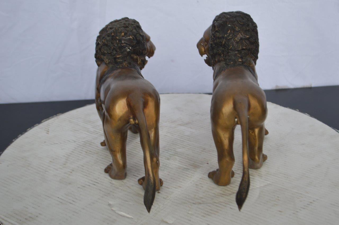 Pair of Lions Bronze Statue, Small -  Size: 16"L x 5"W x 9"H.