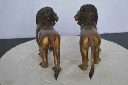 Pair of Lions Bronze Statue, Small -  Size: 16"L x 5"W x 9"H.