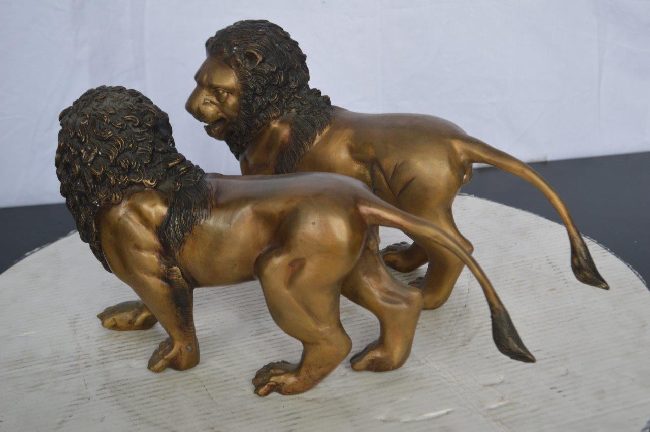 Pair of Lions Bronze Statue, Small -  Size: 16"L x 5"W x 9"H.