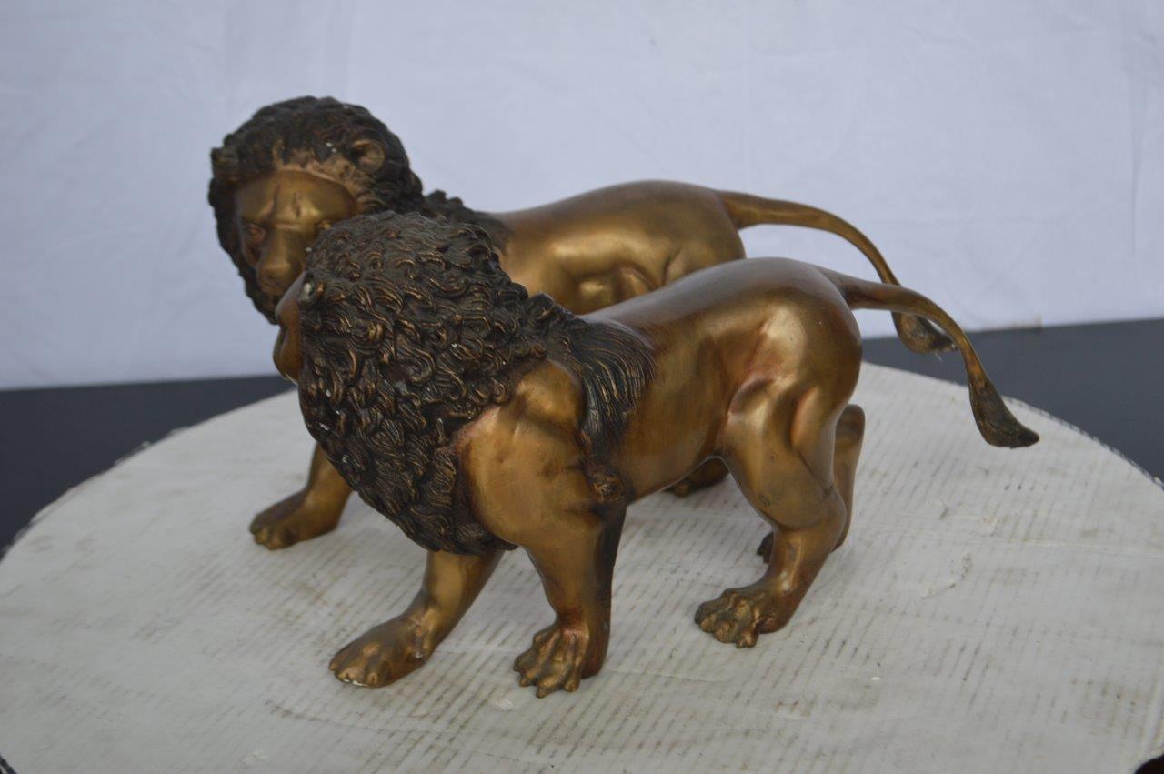 Pair of Lions Bronze Statue, Small -  Size: 16"L x 5"W x 9"H.