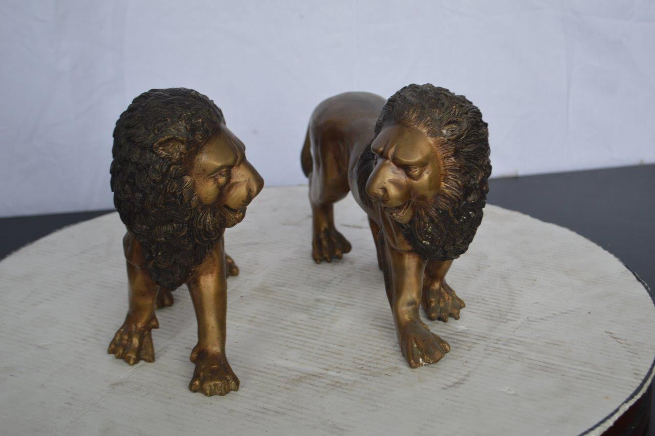 Pair of Lions Bronze Statue, Small -  Size: 16"L x 5"W x 9"H.