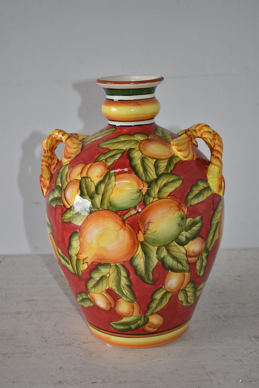 Multicolor Decorative Resin Vase with Fruit Design   Size: 10" x 10" x 14"H