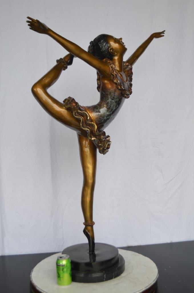 Ballet Dancer Dancing on one Leg Bronze Statue -  Size: 35"L x 14"W x 47"H.