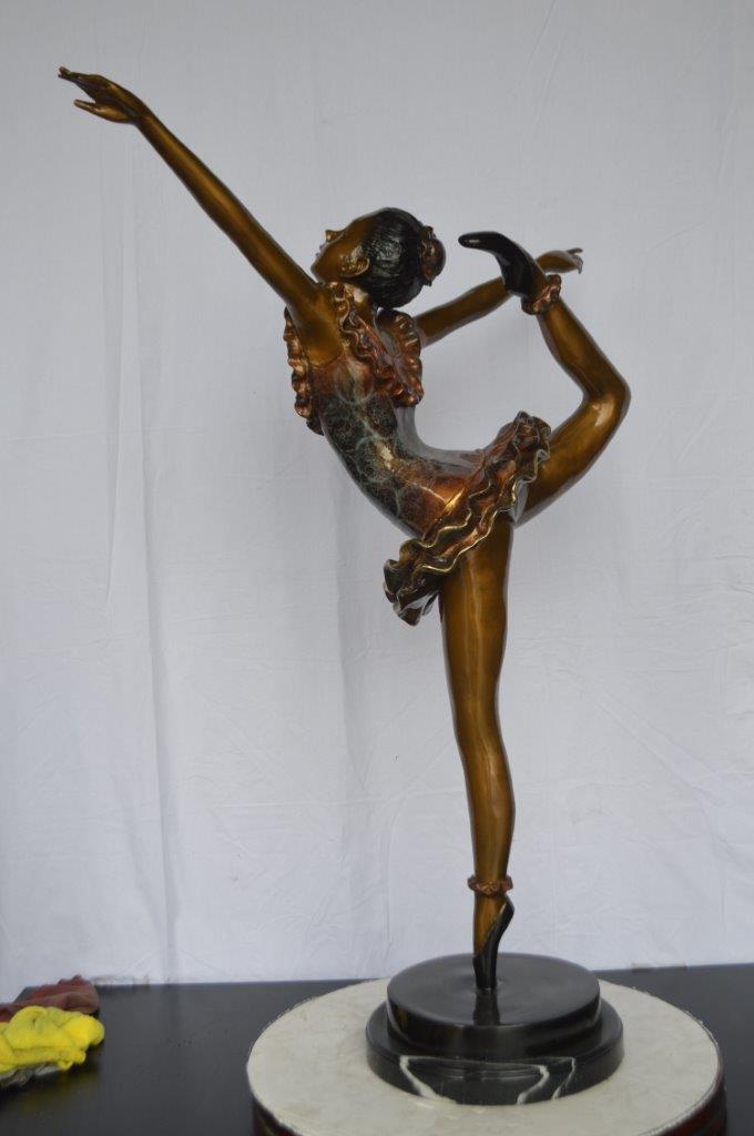 Ballet Dancer Dancing on one Leg Bronze Statue -  Size: 35"L x 14"W x 47"H.