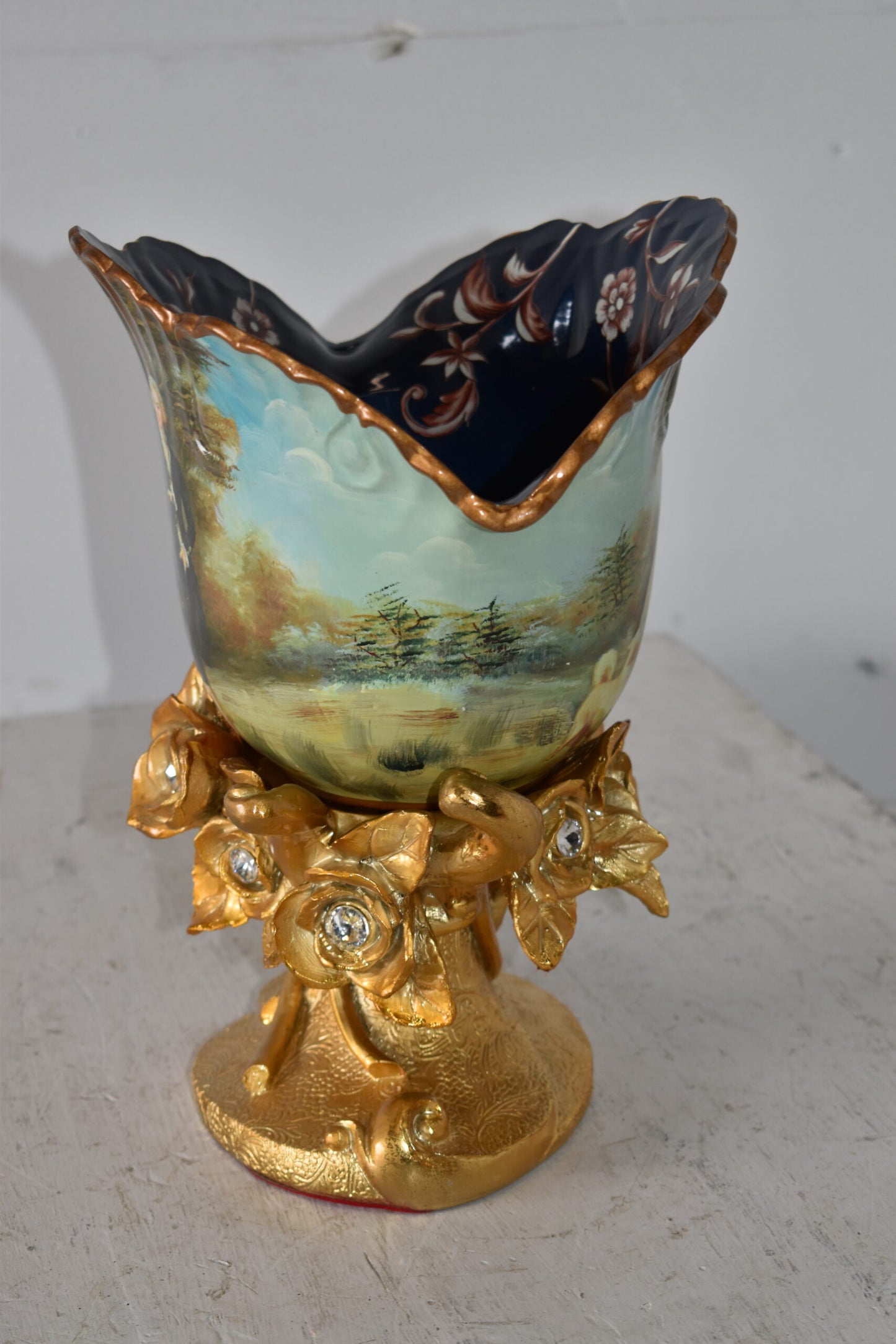 Blossoming Resin Vase with Mr. William Hallett Design Size: 9" x 8" x 12"H