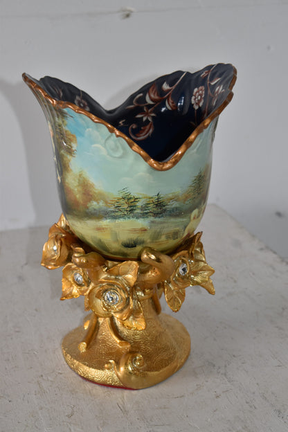 Blossoming Resin Vase with Mr. William Hallett Design Size: 9" x 8" x 12"H