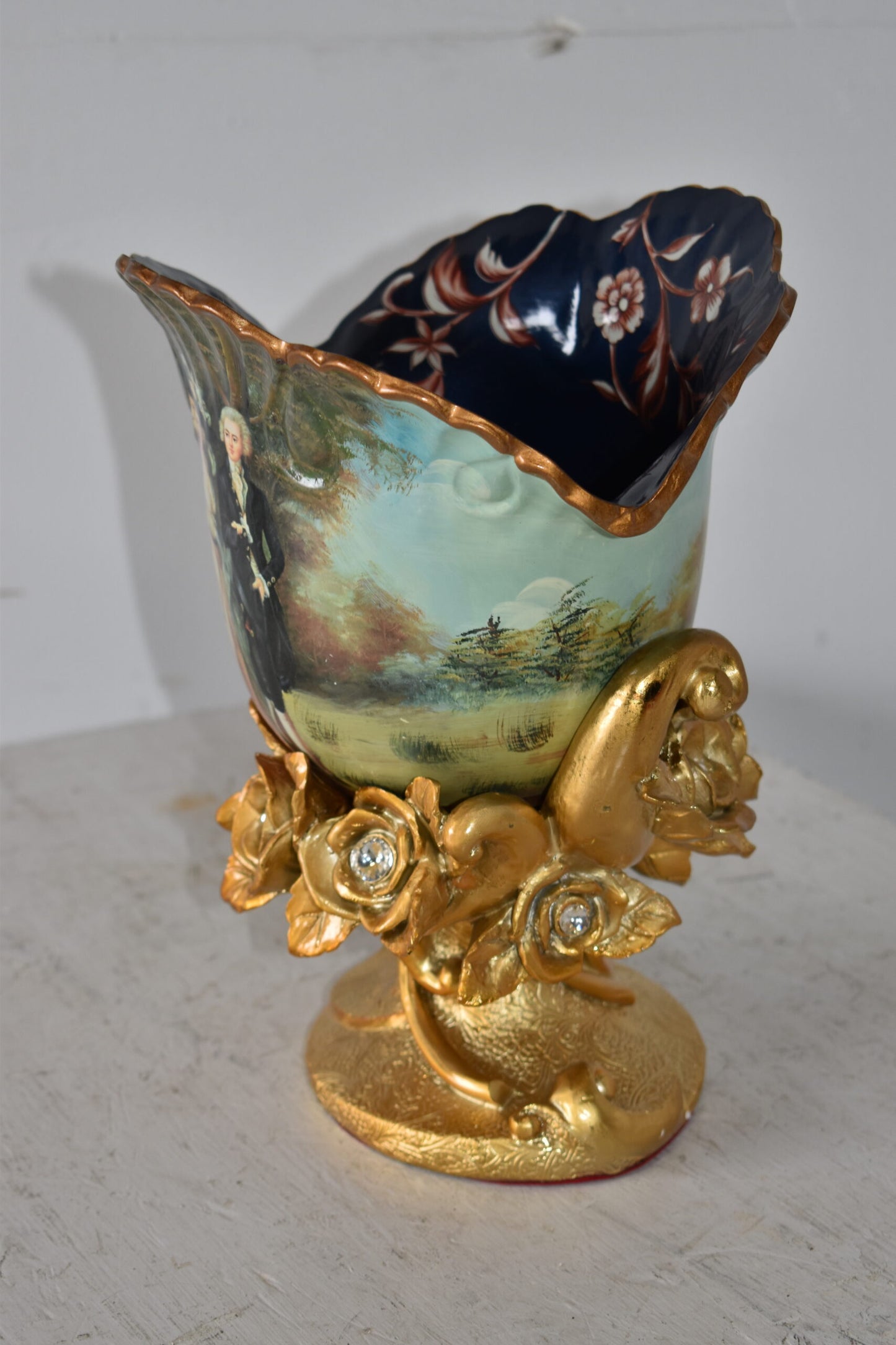 Blossoming Resin Vase with Mr. William Hallett Design Size: 9" x 8" x 12"H