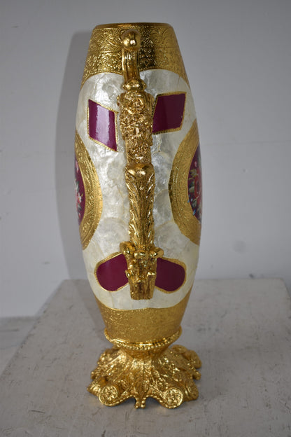 Gold and Flower Adorned Tall Resin Vase Size: 12" x 9" x 21"H