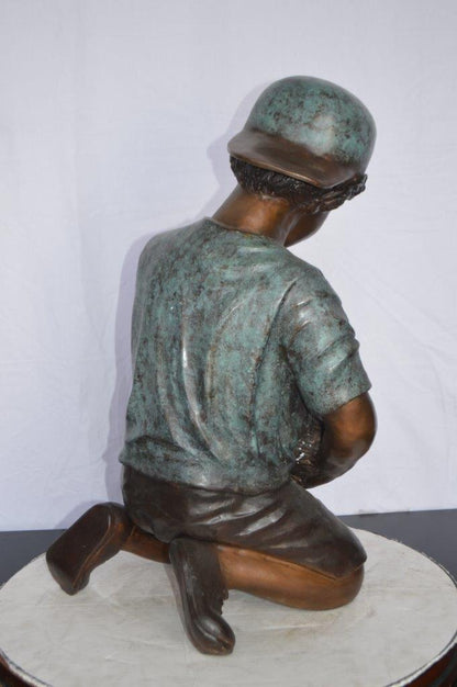Young Child Playing With His Dog Bronze Statue -  Size: 18"L x 17"W x 26"H.