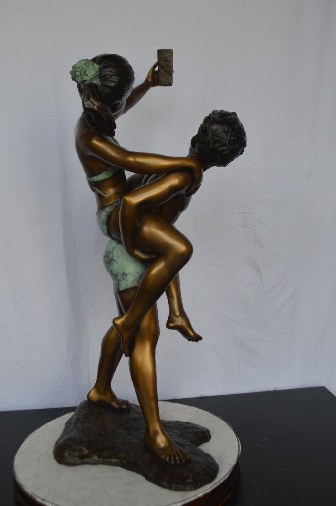Kids Taking a Selfie W a Smartphone Bronze Statue -  Size: 23"L x 20"W x 43"H.
