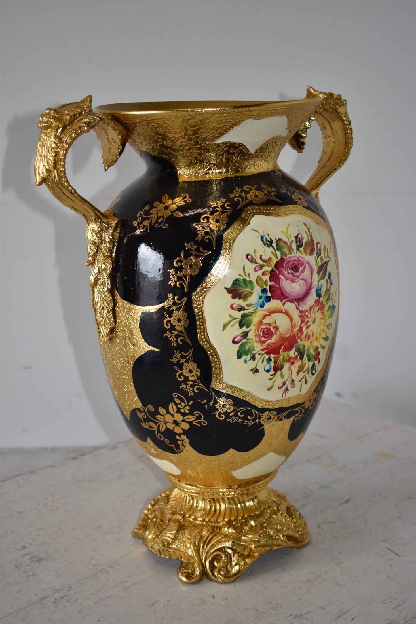 Floral Amphora Designed Decoration Resin Vase Size: 14" x 10" x 18"H