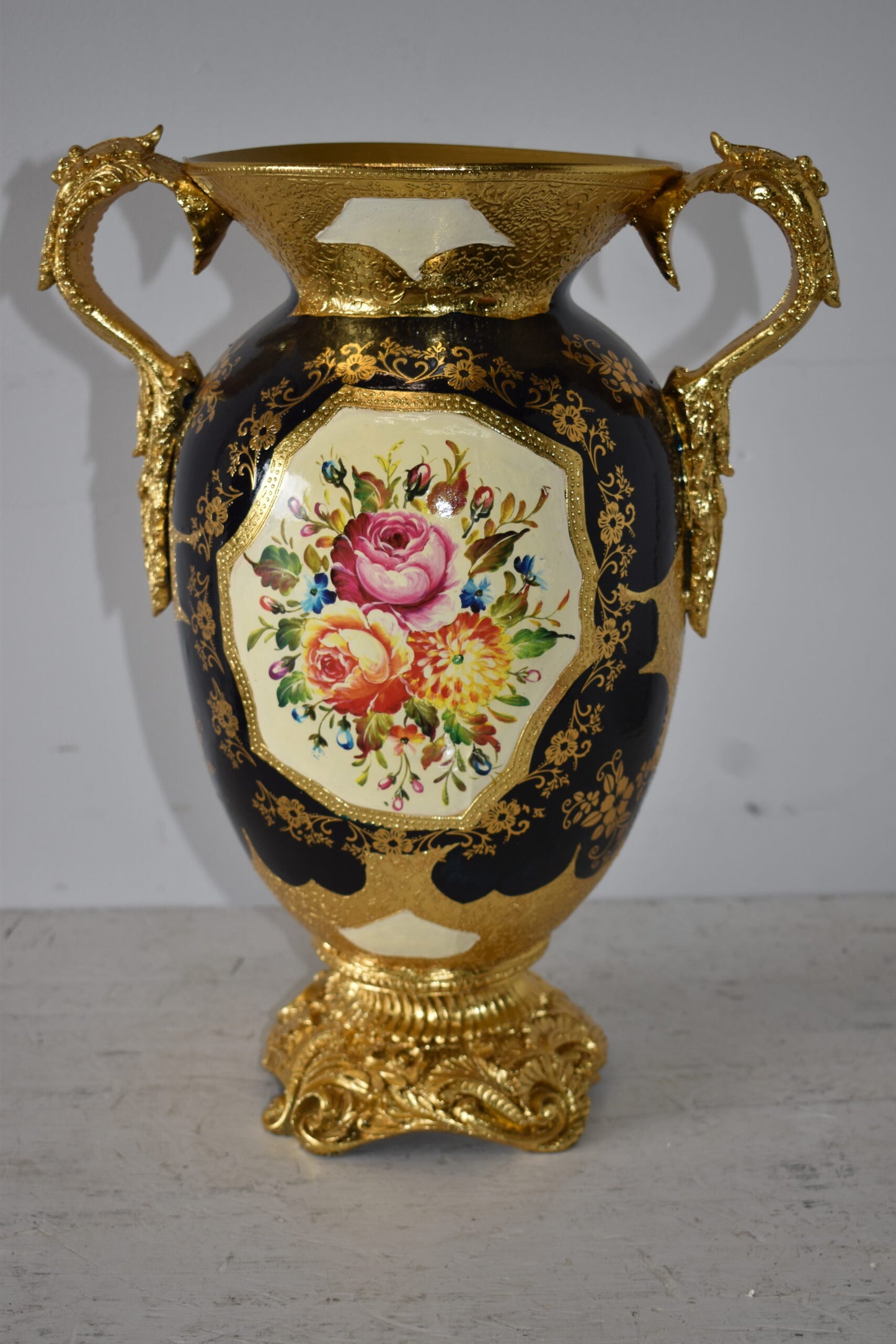 Floral Amphora Designed Decoration Resin Vase Size: 14" x 10" x 18"H