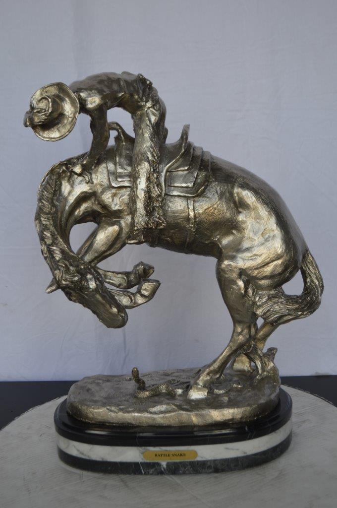Remington Rattlesnake silver finish Bronze Statue -  Size: 17"L x 11"W x 23"H.