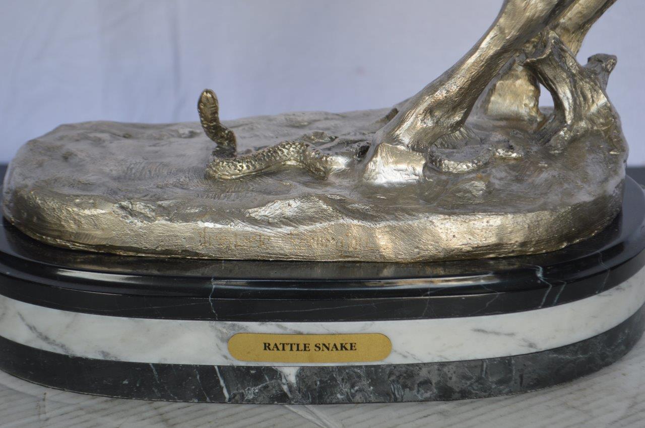 Remington Rattlesnake silver finish Bronze Statue -  Size: 17"L x 11"W x 23"H.