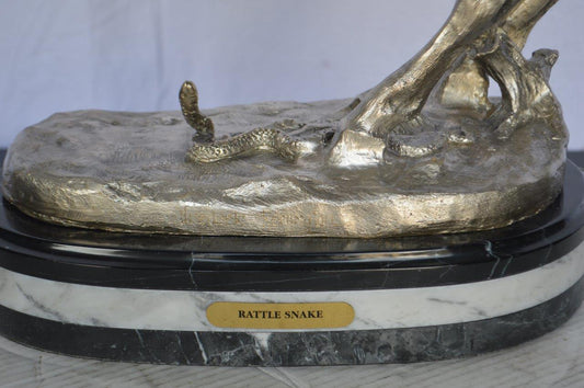 Remington Rattlesnake silver finish Bronze Statue -  Size: 17"L x 11"W x 23"H.