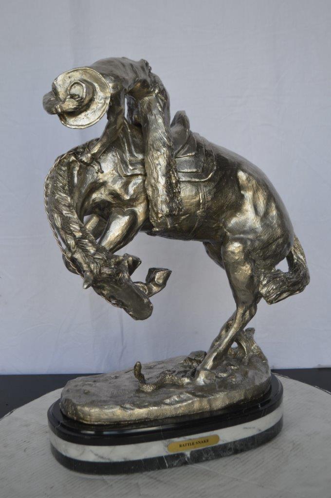 Remington Rattlesnake silver finish Bronze Statue -  Size: 17"L x 11"W x 23"H.