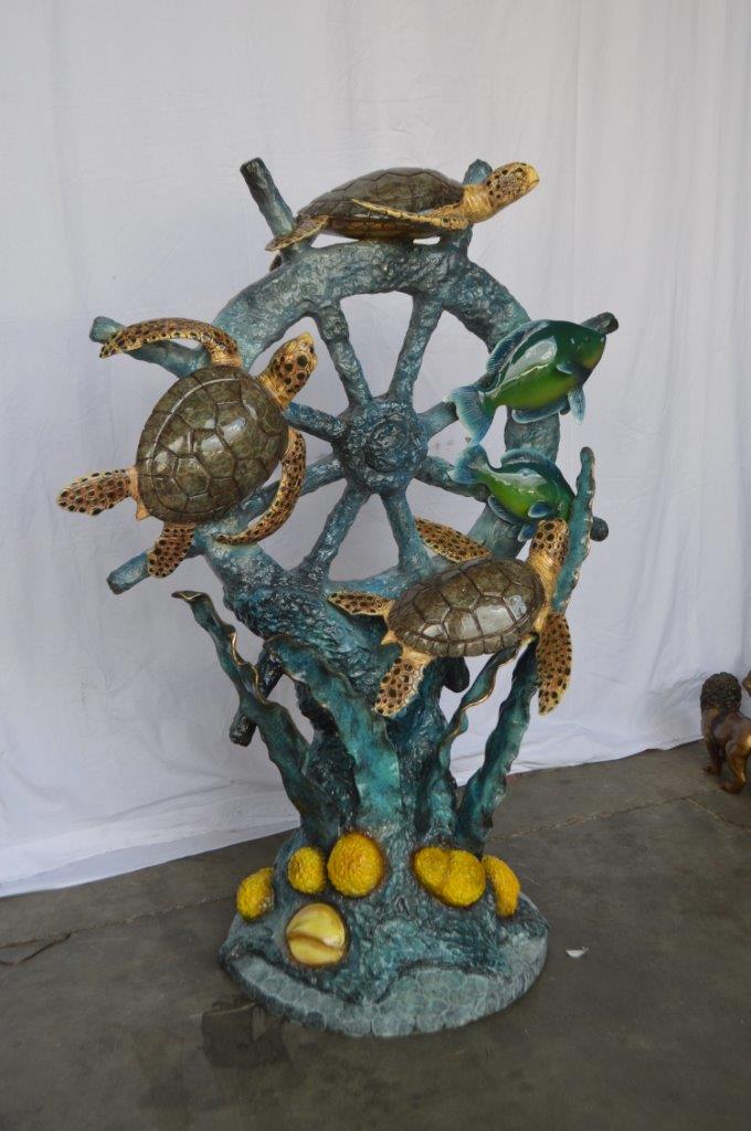 Sunken Boat Anchor W Turtles, Fish Bronze Statue -  Size: 39"L x 23"W x 51"H.