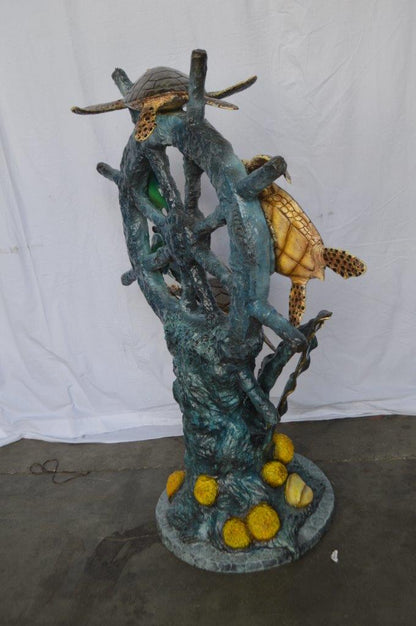Sunken Boat Anchor W Turtles, Fish Bronze Statue -  Size: 39"L x 23"W x 51"H.