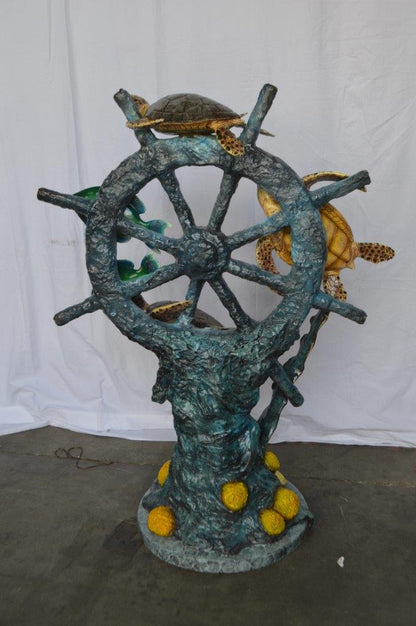 Sunken Boat Anchor W Turtles, Fish Bronze Statue -  Size: 39"L x 23"W x 51"H.