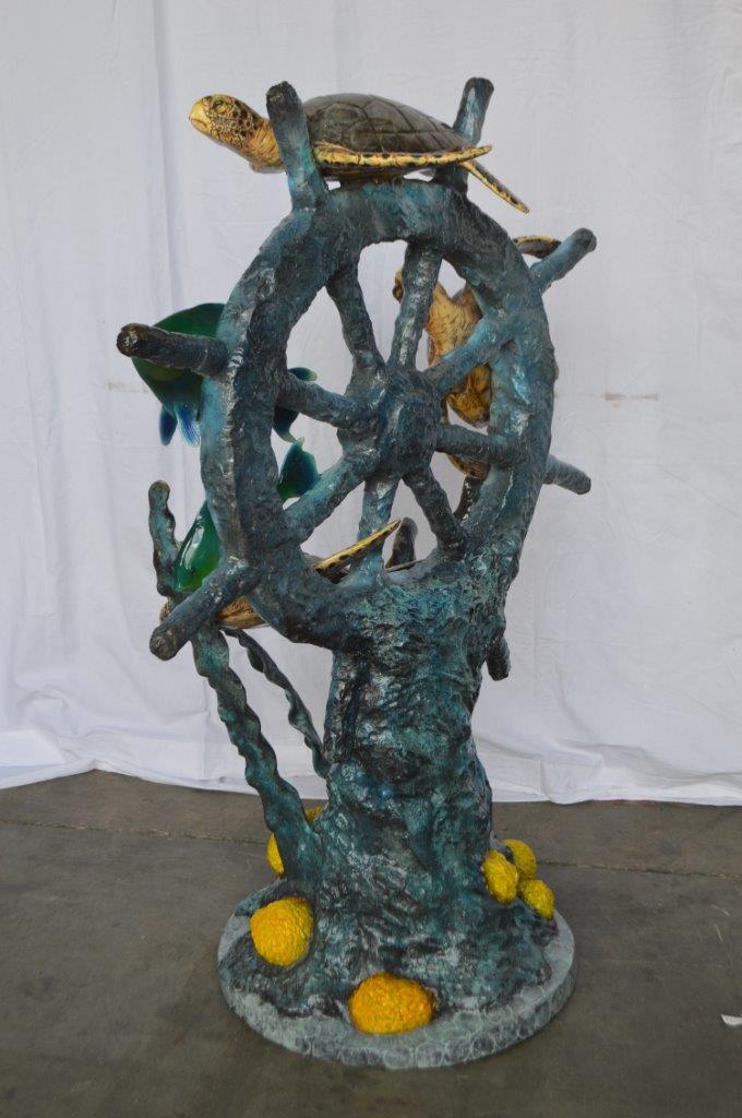 Sunken Boat Anchor W Turtles, Fish Bronze Statue -  Size: 39"L x 23"W x 51"H.
