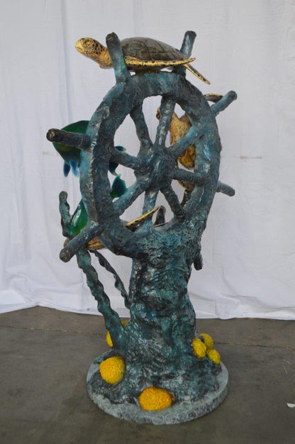 Sunken Boat Anchor W Turtles, Fish Bronze Statue -  Size: 39"L x 23"W x 51"H.