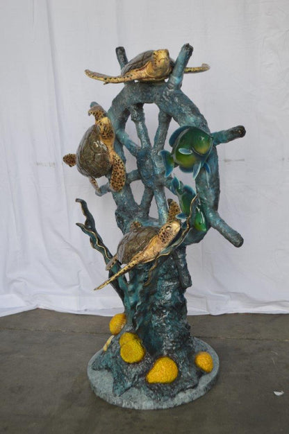 Sunken Boat Anchor W Turtles, Fish Bronze Statue -  Size: 39"L x 23"W x 51"H.