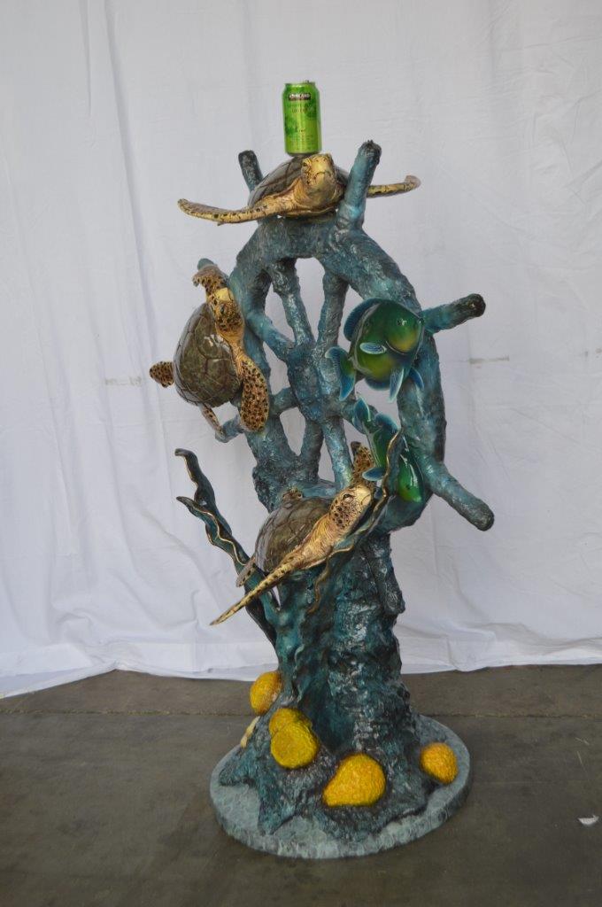 Sunken Boat Anchor W Turtles, Fish Bronze Statue -  Size: 39"L x 23"W x 51"H.