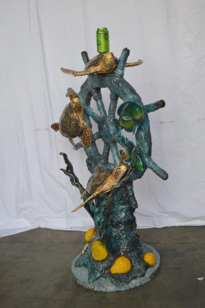 Sunken Boat Anchor W Turtles, Fish Bronze Statue -  Size: 39"L x 23"W x 51"H.