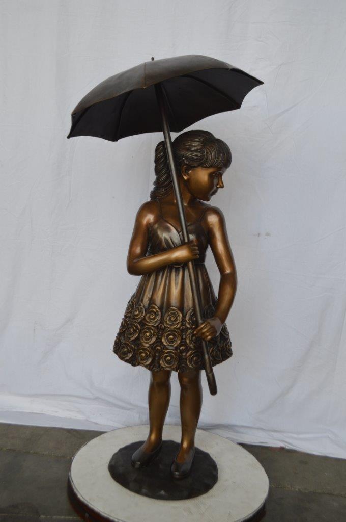 Girl with Elegant Dress W Umbrella Bronze Statue -  Size: 22"L x 22"W x 48"H.