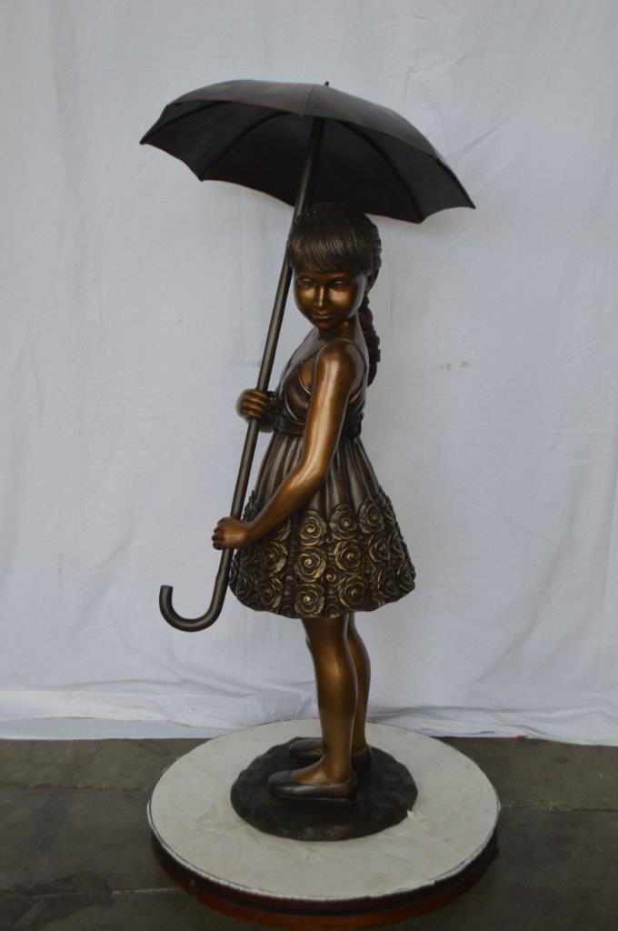Girl with Elegant Dress W Umbrella Bronze Statue -  Size: 22"L x 22"W x 48"H.