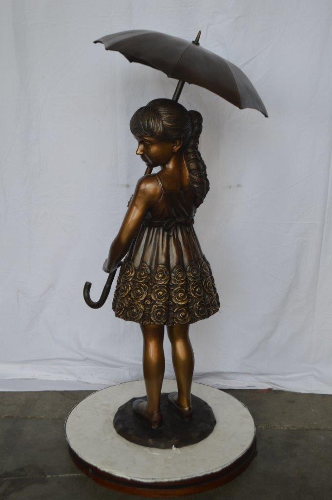 Girl with Elegant Dress W Umbrella Bronze Statue -  Size: 22"L x 22"W x 48"H.