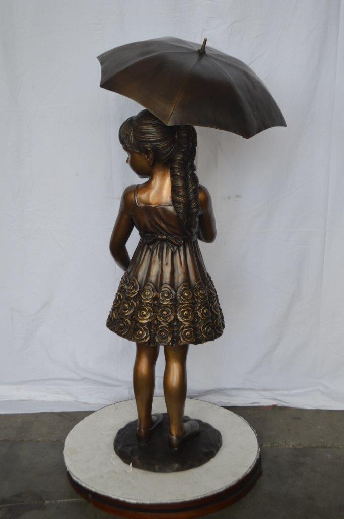 Girl with Elegant Dress W Umbrella Bronze Statue -  Size: 22"L x 22"W x 48"H.