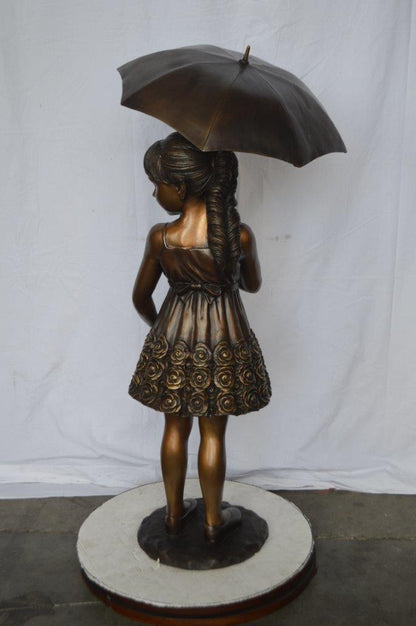 Girl with Elegant Dress W Umbrella Bronze Statue -  Size: 22"L x 22"W x 48"H.