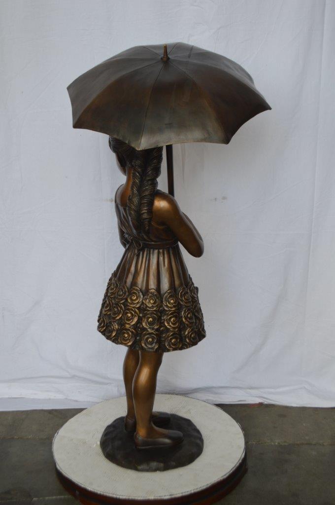 Girl with Elegant Dress W Umbrella Bronze Statue -  Size: 22"L x 22"W x 48"H.