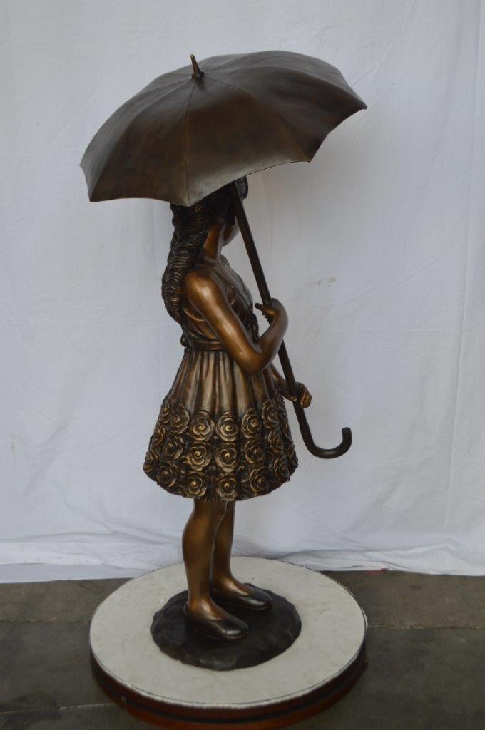 Girl with Elegant Dress W Umbrella Bronze Statue -  Size: 22"L x 22"W x 48"H.