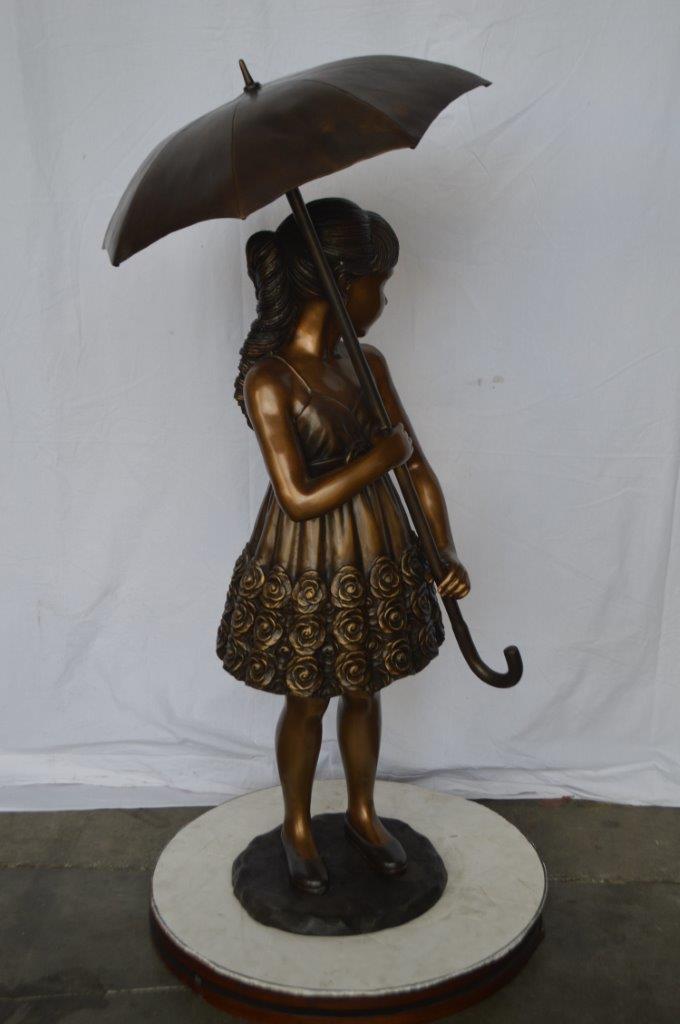 Girl with Elegant Dress W Umbrella Bronze Statue -  Size: 22"L x 22"W x 48"H.