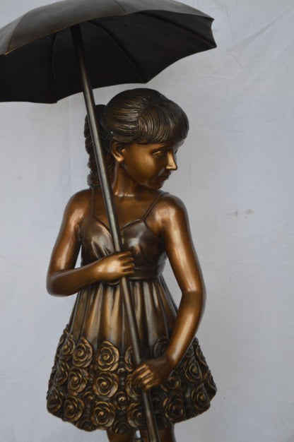 Girl with Elegant Dress W Umbrella Bronze Statue -  Size: 22"L x 22"W x 48"H.