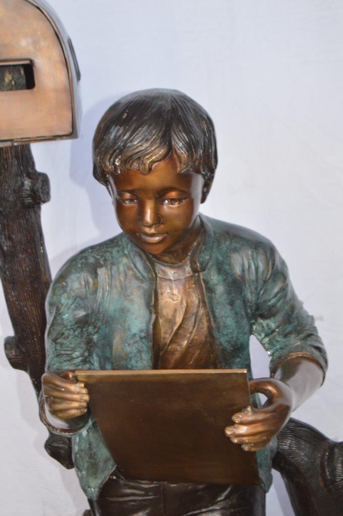 Mailbox - Boy Reading a Letter Bronze Statue -  Size: 33"L x 36"W x 54"H.
