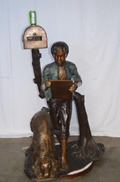 Mailbox - Boy Reading a Letter Bronze Statue -  Size: 33"L x 36"W x 54"H.
