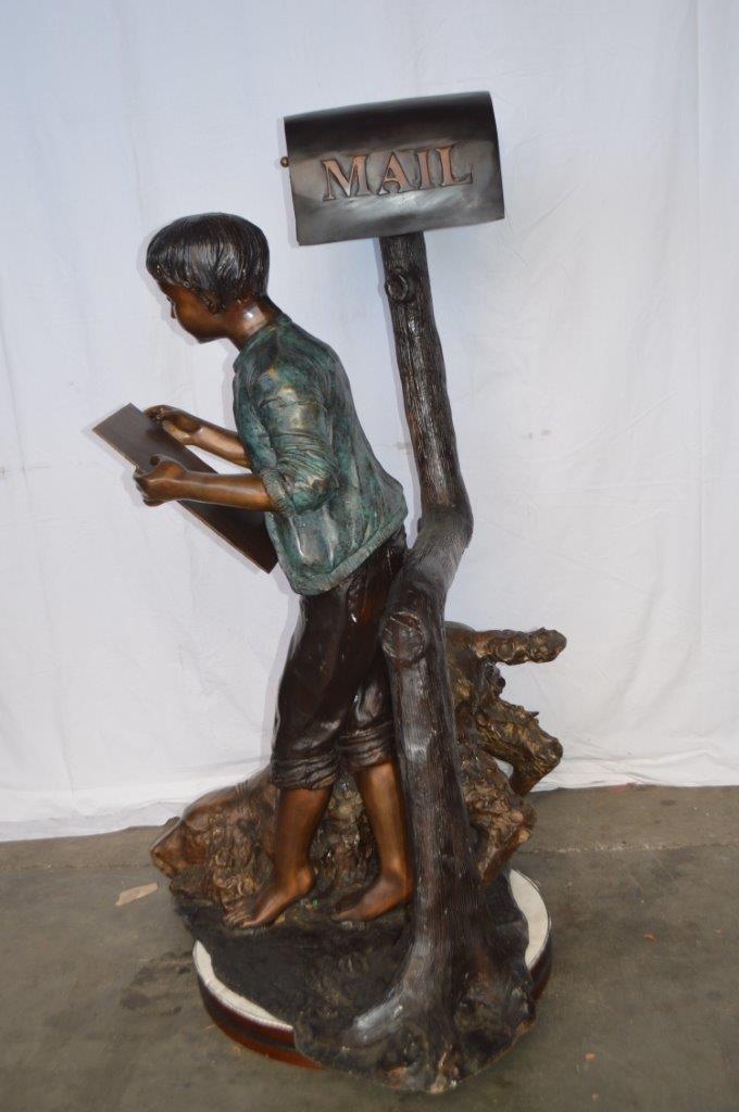 Mailbox - Boy Reading a Letter Bronze Statue -  Size: 33"L x 36"W x 54"H.