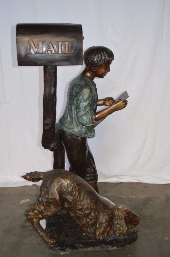 Mailbox - Boy Reading a Letter Bronze Statue -  Size: 33"L x 36"W x 54"H.
