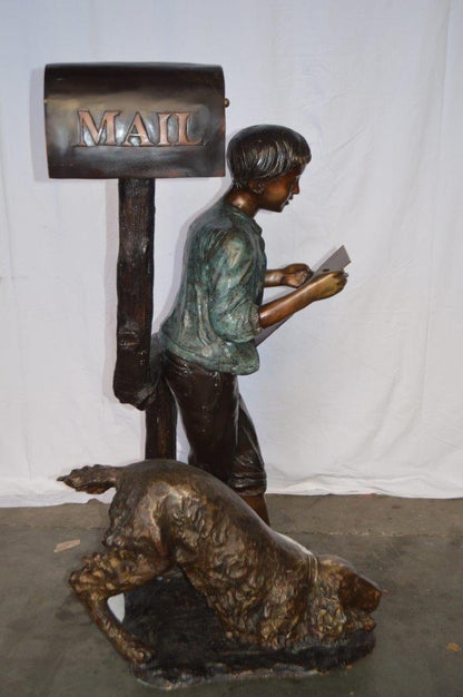Mailbox - Boy Reading a Letter Bronze Statue -  Size: 33"L x 36"W x 54"H.