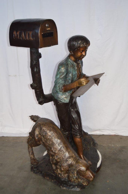 Mailbox - Boy Reading a Letter Bronze Statue -  Size: 33"L x 36"W x 54"H.