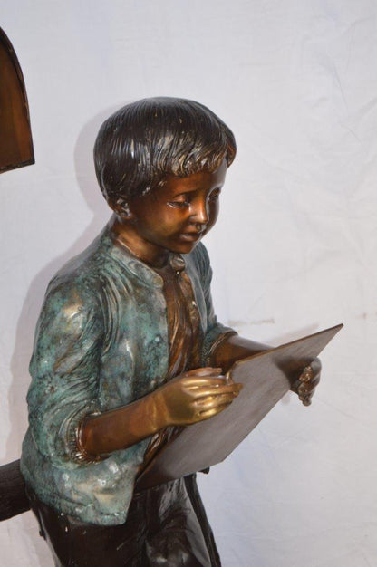 Mailbox - Boy Reading a Letter Bronze Statue -  Size: 33"L x 36"W x 54"H.