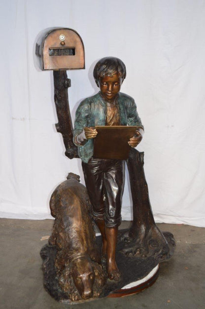 Mailbox - Boy Reading a Letter Bronze Statue -  Size: 33"L x 36"W x 54"H.