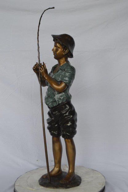 Boy with fishing rod  bronze statue -  Size: 11"L x 14"W x 44"H.