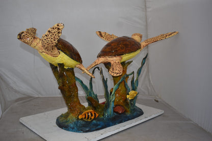 Gliding Turtles in Reef Table Top Bronze Statue  Size: 18" x 16" x 31"H